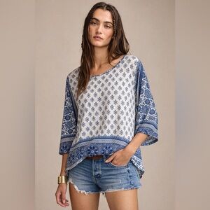 Lucky Brand Longsleeve Bat-Wing Paisley Floral Blouse Shirt Tunic Medium